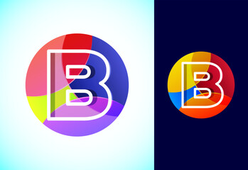 Line letter B on a colorful circle. Graphic alphabet symbol for business or company identity.