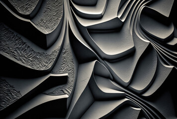 Fototapeta premium Abstract picture of a gray surface with a textured pattern. Melted solidified metal or plastic, rounded shapes with sharp pointy corners depressions. Generative AI.