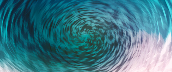 Portal effect. Wormhole of blue and pink colors. Circular spiral tunnel absorbs matter. Fantastic cyan emerald background image of digital space. Abstract backdrop of cyberspace. Spherical warp.