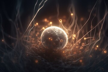 Sperm . Reproduction Active spermatozoon seeks conception. Fertilization of the egg, sperm movement. Generative AI - obrazy, fototapety, plakaty