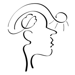 creative image of a person illuminated by an idea, thought and brain as parts of nature, black abstract creative logo