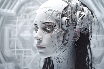  Futuristic biomechanical woman, fictitious person. AI generated image