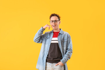 Cool young man showing 