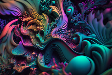 Psychedelic colorful background created via generative ai.