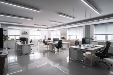 Modern office interior. without people, empty. Generative AI