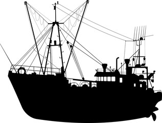 Silhouette of a fishing trawler.