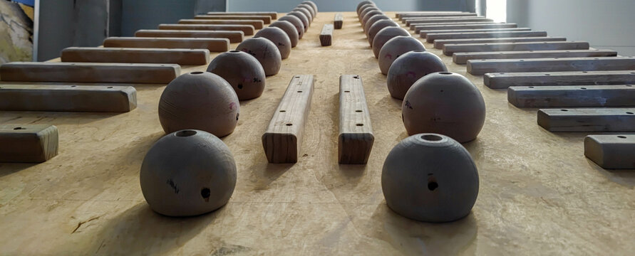 Boulder structure in a simetrical position made by wood