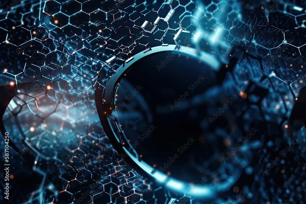 Poster futuristic blue background with hexagonal shapes. generative ai