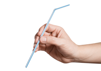 Hand holding a cocktail tube, cut out