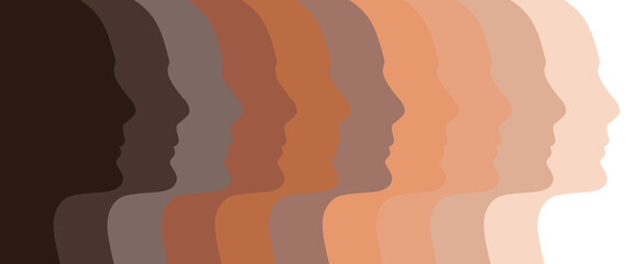 Head shapes in various skin colors - diversity concept - vector illustration