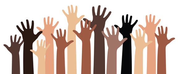 Many hands of different skin color - diversity concept - vector illustration