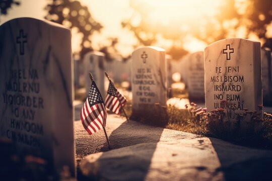 Memorial Day Usa flag and grave Generative ai