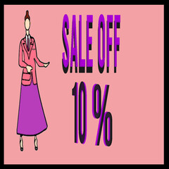 EXECUTIVE WOMAN POINTING TO A SALE, TEN PERCENT DISCOUNT