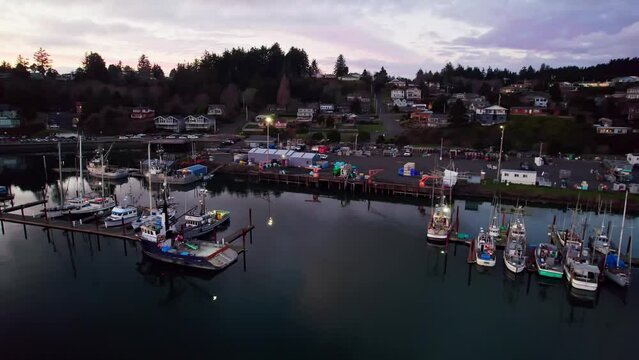Yaquina Bay Newport Oregon Sunset Drone Photo Fishing Ships 160