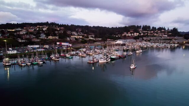 Yaquina Bay Newport Oregon Sunset Drone Photo Fishing Ships 436