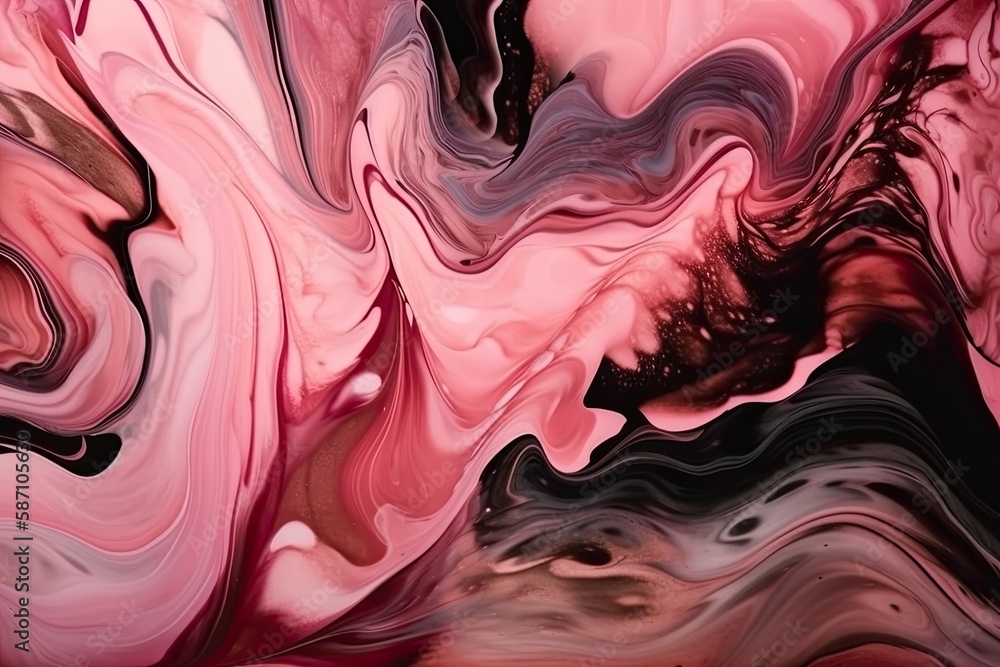 Poster abstract painting with a color palette of pink and black. Generative AI