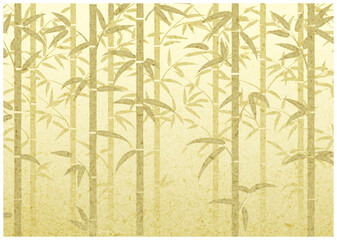 和紙水彩風金の竹林の背景ヨコ