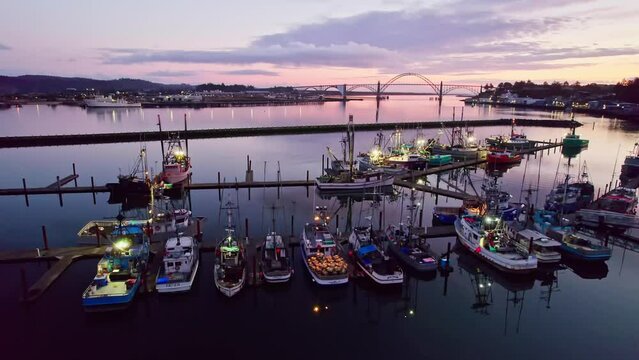 Yaquina Bay Newport Oregon Sunset Drone Photo Fishing Ships 000