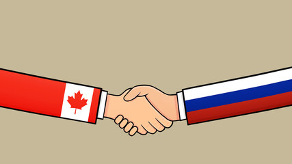 Agreement between Russia and Canada politics Illustrations with country flags. 