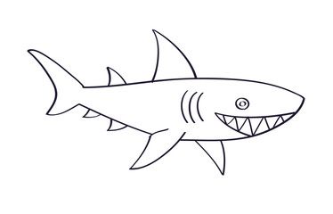 Toothy white shark cartoon doodle line vector illustration