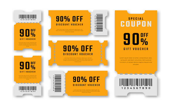 Gift Coupon Discount Voucher 90 Percent off for Promo Code, Shopping, Marketing and Best Promo Retail Pricing Vector Illustration