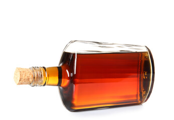 Bottle of rum on white background