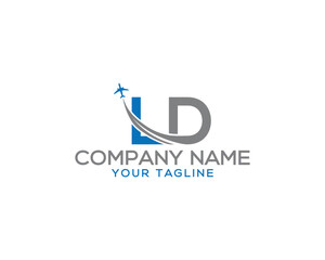 Letter LD with plane and airline unique logo design. Tourism, travel, airways identity and flight company creative vector icon.
