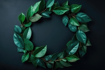green leaf wreath on a dark background. Generative AI