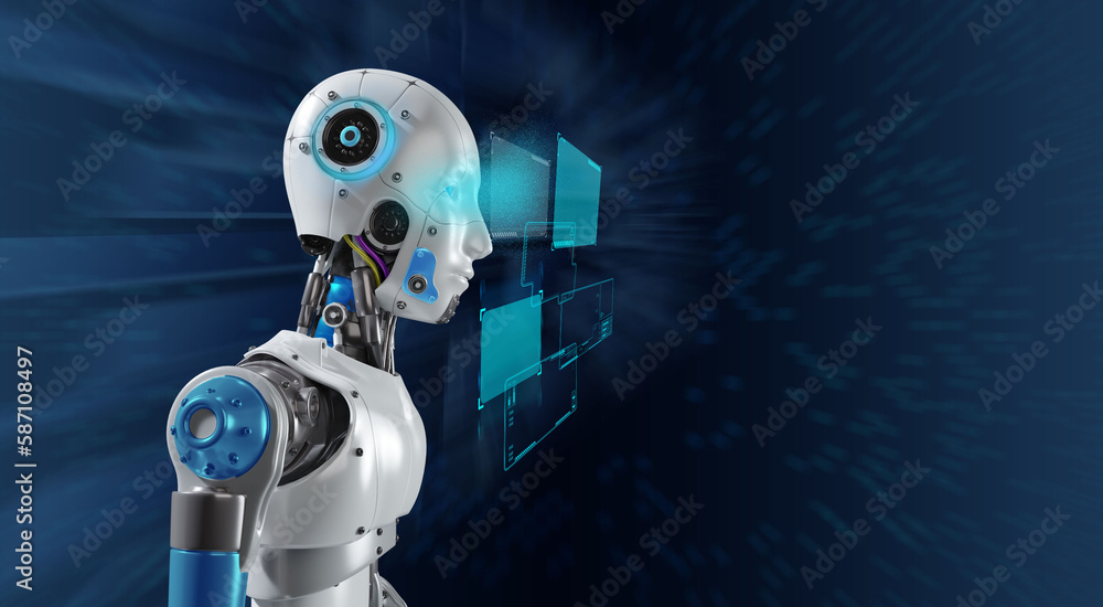 Aufkleber robot ai artificial intelligence engineer manufacturing cyborg eye technology industry science cyber