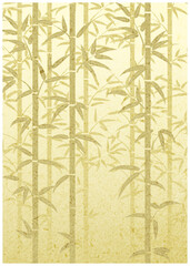 和紙水彩風金の竹林の背景タテ