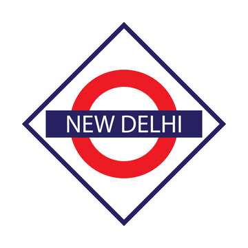 New Delhi junction railways name board isolated on white	