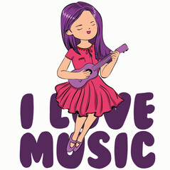 little princess, musician girl drawing, cute girl illustration, vector graphic design for t-shirt