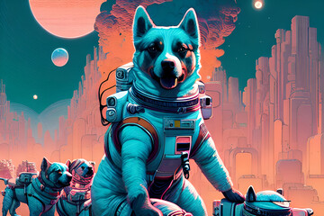 Fido leads his space buddies in some planetary adventure. 
