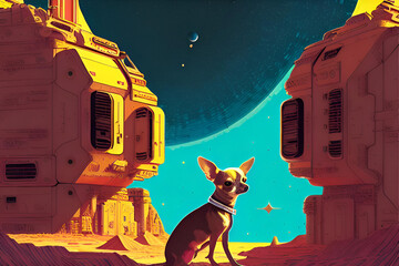 A Chihuahua looks back from some distant planetary settlement. 