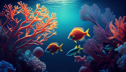 Fototapeta na wymiar Animals of the underwater sea world. Ecosystem. Colorful tropical fish. Life in the coral reef.