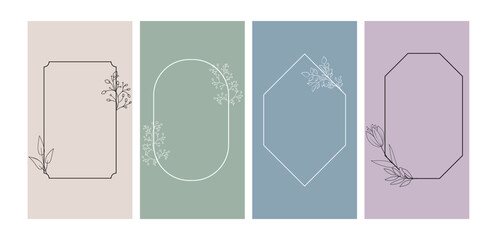 Hand-drawn vintage floral frames isolated. Collection of vintage linear frames, banners with branches and flowers, for a text, photo, invitation, card, template, logo.