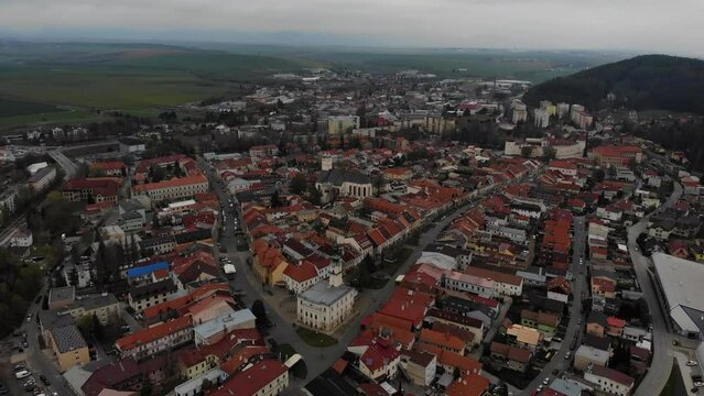 Drone view of an old european city in the mountains. High quality 4k footage