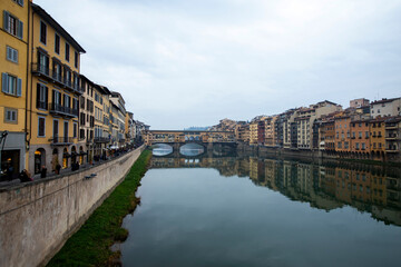 Medieval stone bridge Ponte Vecchio over the Arno River in Florence, Tuscany, Italy.