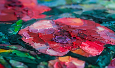 Close-up painted red flower painted with oil paints
