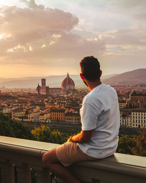 man overlooking florence italy piazzale miguel angelo