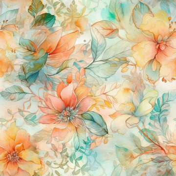 Seamless Floral Design , Watercolor illustration. AI generated Illustration.