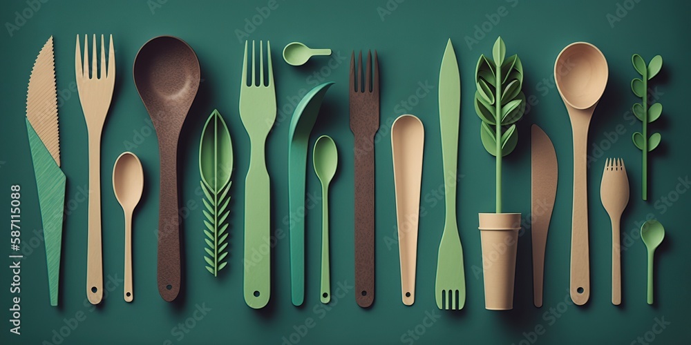 Poster setup of environmentally friendly cutlery generative ai