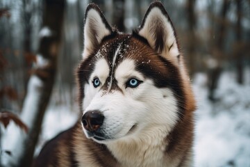 Wintertime Siberian husky dog. Generative AI