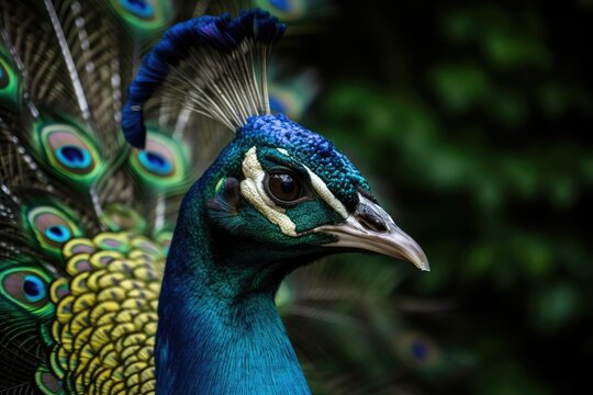 A male peacock is depicted in Bretten Animal Park, Germany. Generative AI