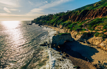 Beautiful summer day at the Paradise Cove, Malibu, California. Malibu coast, Pacific Ocean in CA,...