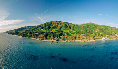 Beautiful summer day at the Paradise Cove, Malibu, California. Malibu coast, Pacific Ocean in CA,...