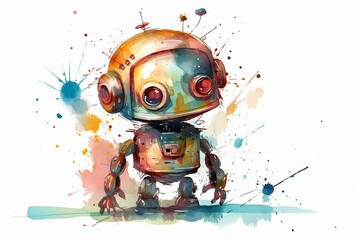 Cute Robot Watercolor. Generative AI