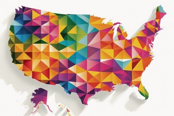 Geometric simple minimalistic style America map background. Colorful triangles on white background. Triangular pattern for your business design. Vector. Generative ai.