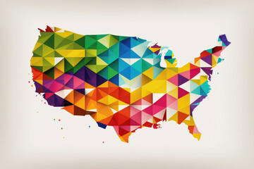 Geometric simple minimalistic style United States of America map background. Colorful triangles on white background. Triangular pattern for your business design. Vector. Generative ai.