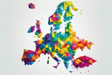 Obraz premium Geometric simple minimalistic style europe map background. Colorful triangles on white background. Triangular pattern for your business design. Vector. Generative ai.